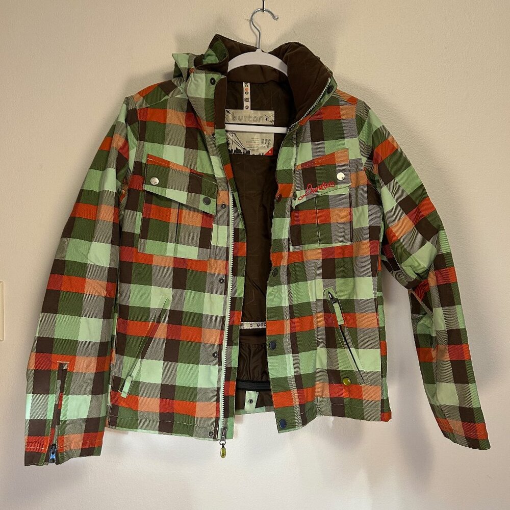 Burton Plaid Ski Jacket in Green, Brown & Orange